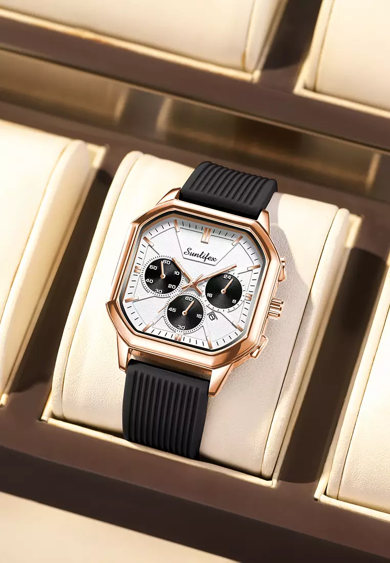 Jam Tangan Wanita Korea Elegan Tanggal Tali Silikon Kuarsa Jam Tangan Cewek Original B004 white