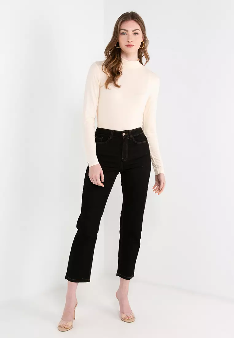 Staple Rib High Neck Long Sleeves Top