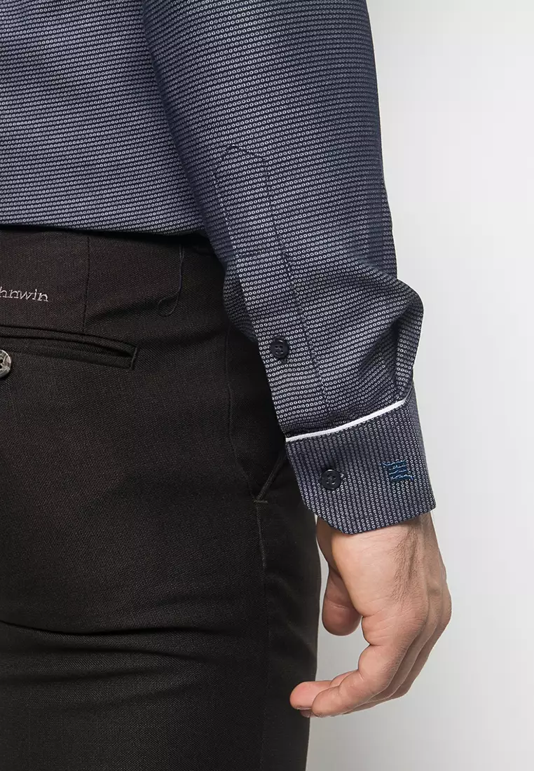 Johnwin - Kemeja Formal - Motif Polkadot Kecil - Hitam - Slim Fit - FSH.650.K394.830.C-L/S