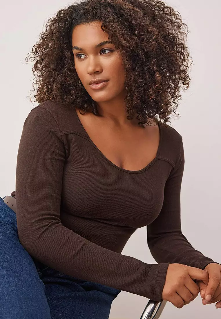 Brown Camisole Knitted Plus Size Blouse