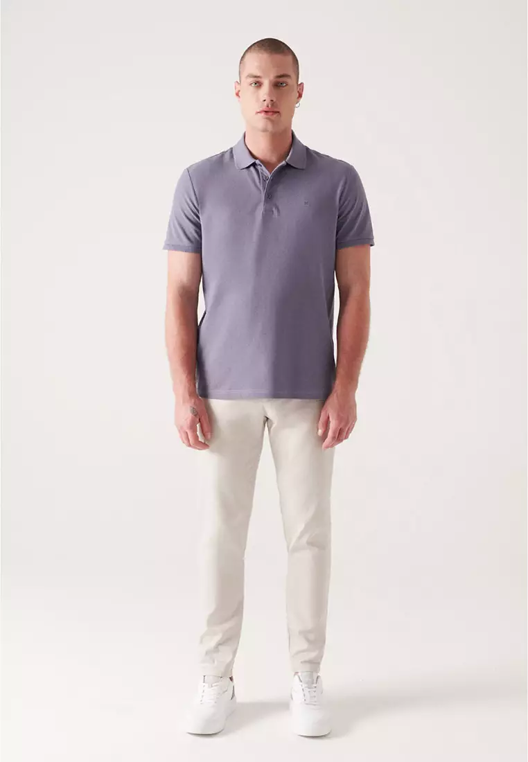 Men's Lilac 100% Cotton Cool Polo Neck T-Shirt E001004