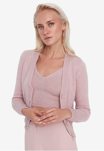 Trendyol pink Knitted Cardigan and Top Set 6773DAA2F853D5GS_1