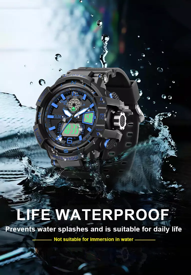 Jam Tangan Pria Digital&Analog Olahraga Bercahaya Multifungsi Alarm Jam Tangan Cowok D007 blackblue