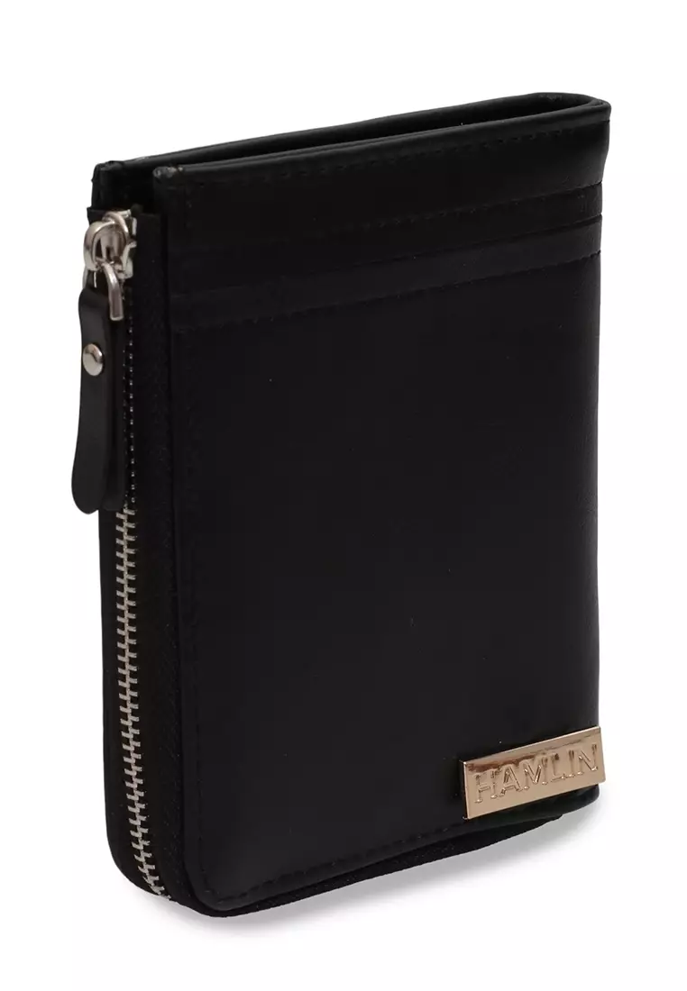 Resyan Dompet Kasual Pria Zipper Design Short Wallet Many Slot Material Leather ORIGINAL - Black