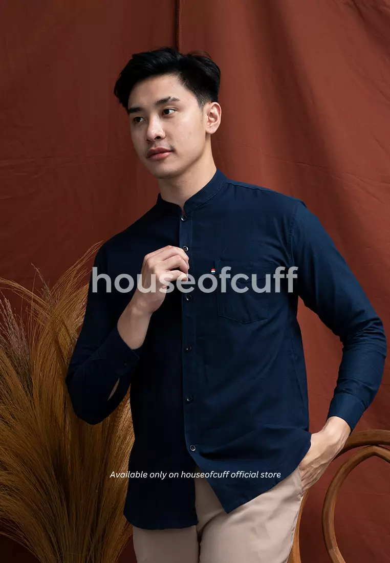 Houseofcuff kemeja Koko Lengan Panjang Pria Navy