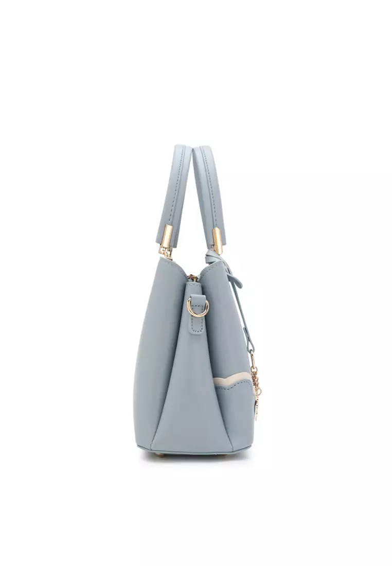 Women's Floral Detail Top Handle Bag / Sling Bag / Crossbody Bag - Blue