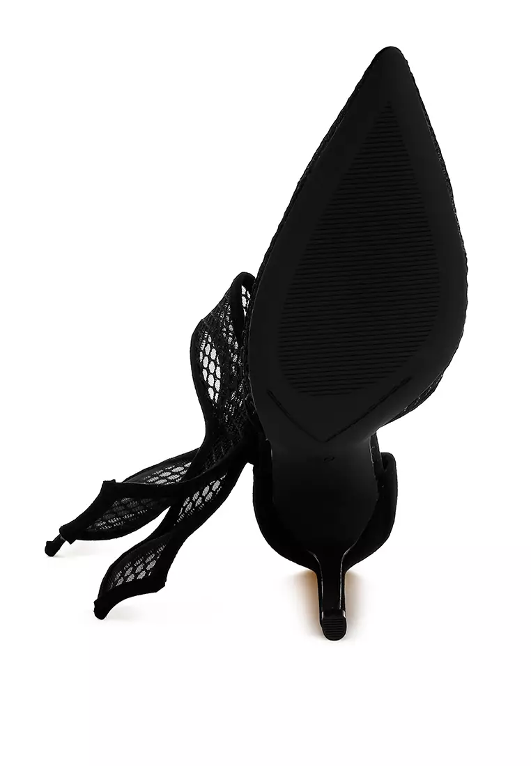Big Bow Detail Stiletto Sandals in Black