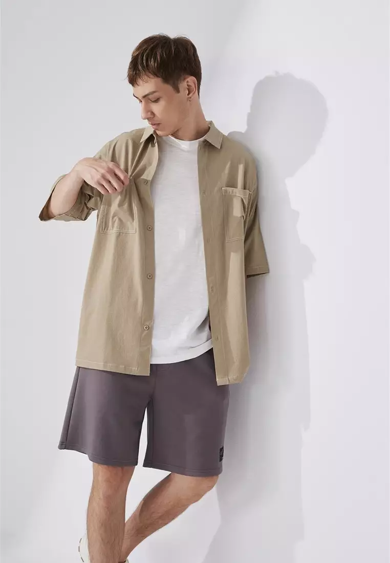 Contrast Stitch Cotton Twill Shorts