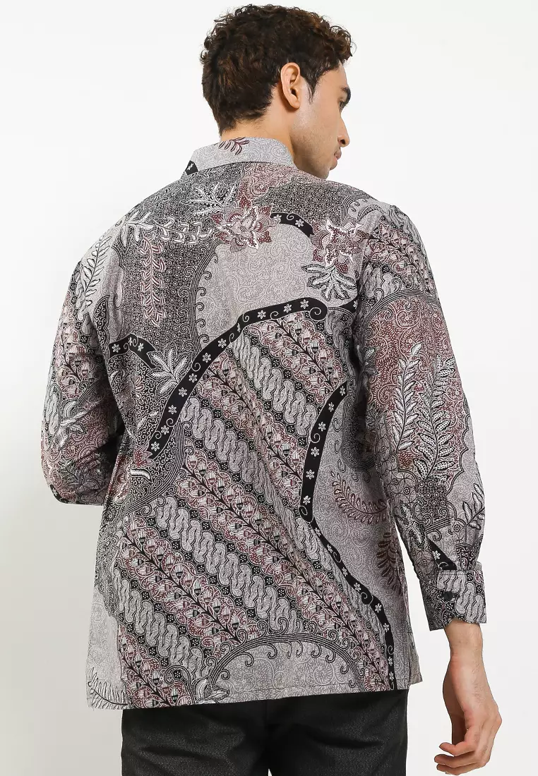 Prada Kemeja Batik Premium Pria Casual Modern Lengan Panjang