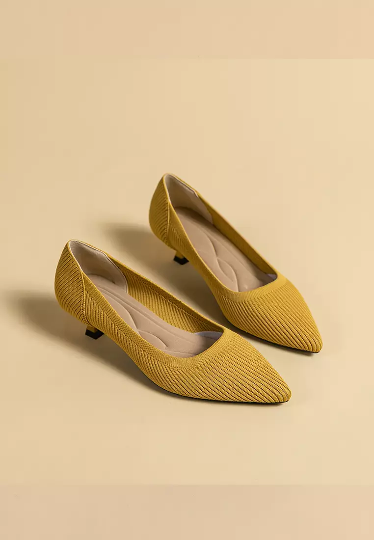 3.5CM ‌Pointed-toe Fly Knit‌ Kitten Heels‌ TJ1507