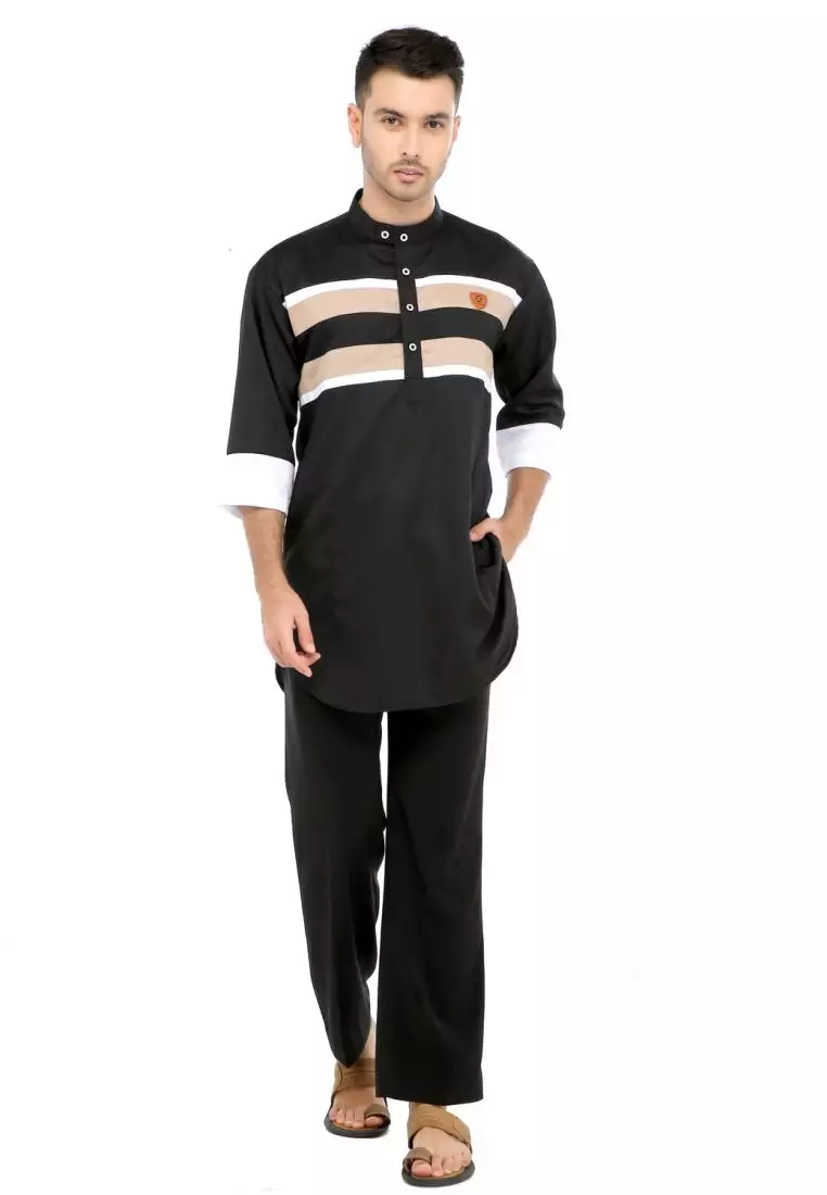 Baju Koko Gamis Muslim Pria Mauza - Hitam