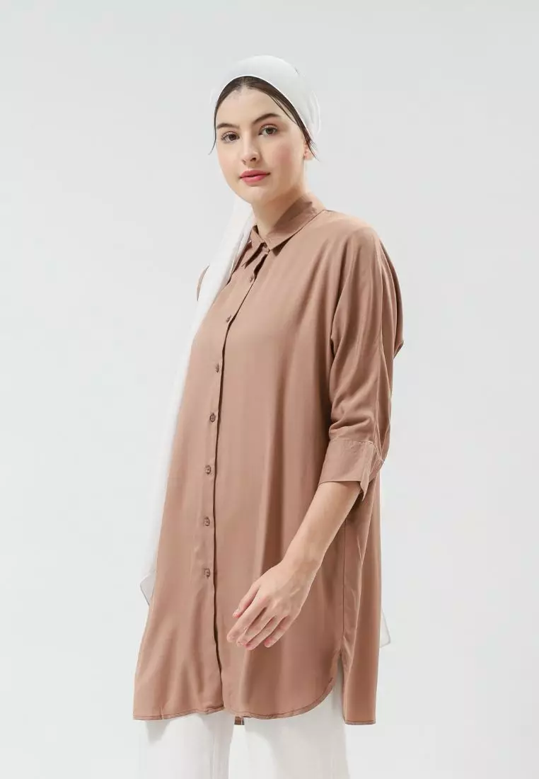 Urban Exchange Inayah Brown Shirt - Atasan Kemeja Kasual