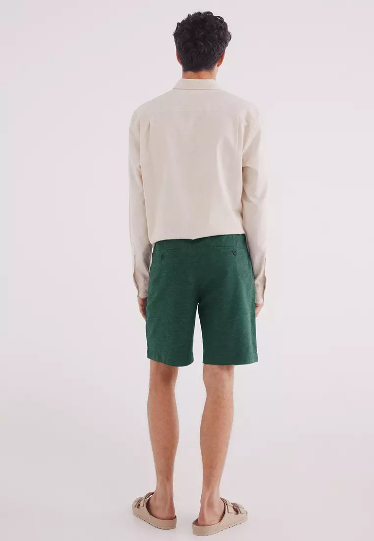 Springfield Bermuda Uomo In Lino Bicolore | Pantaloncini Cargo Con Tasche Posteriori | Vestibilità Comoda - 3