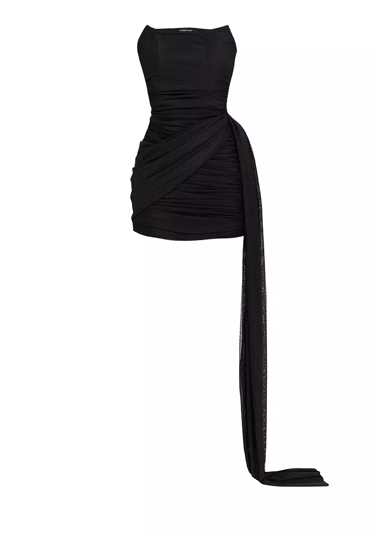 Trista Corset Mini Dress With Draped Cascading Mesh Details