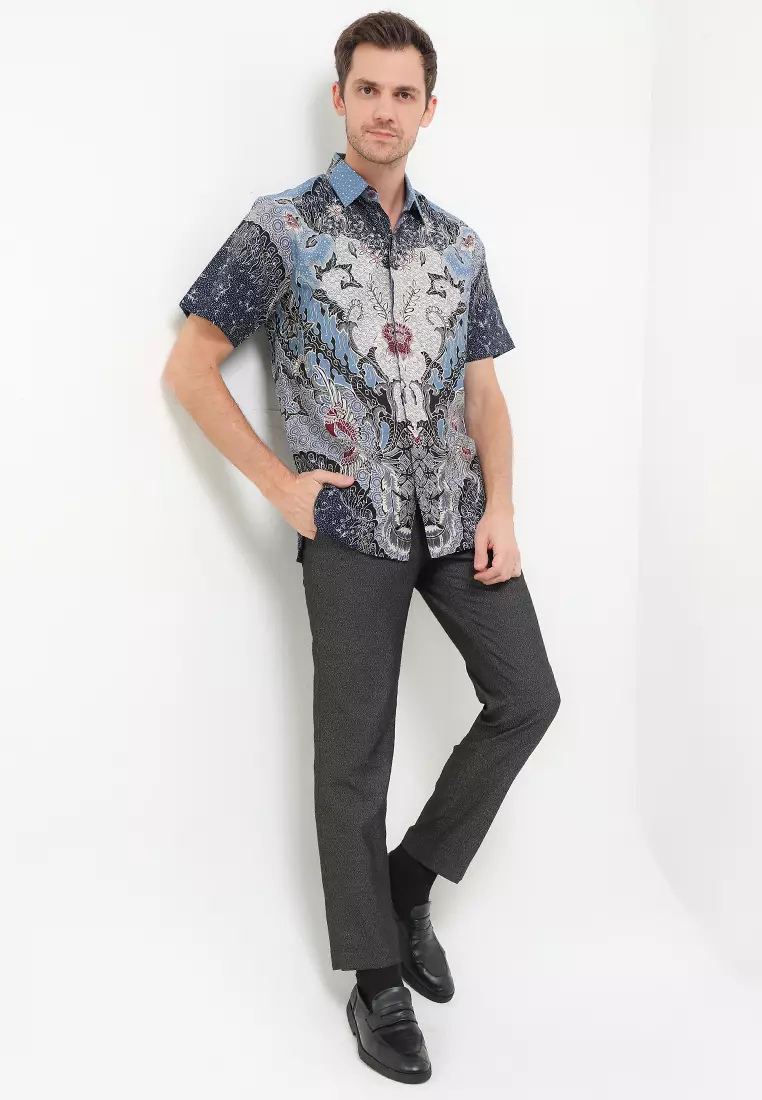 Hem Batik Pria Lengan Pendek Furing Marino Lining Blue