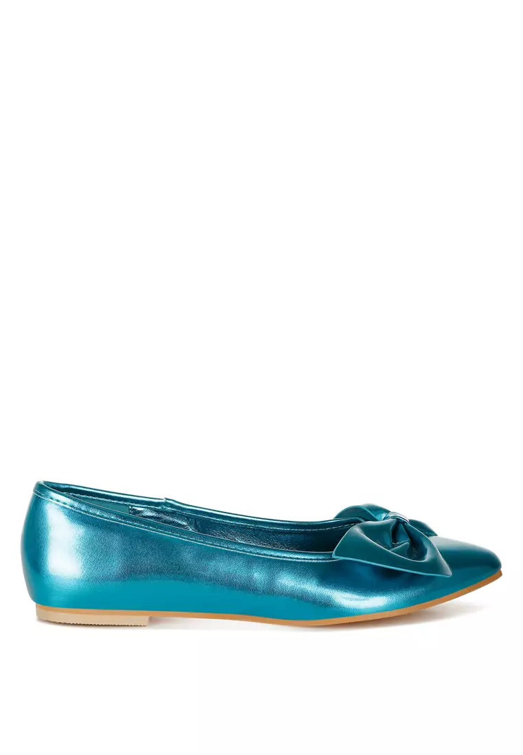 Rag & CO. Metallic Pleather Bow Ballerinas in Blue