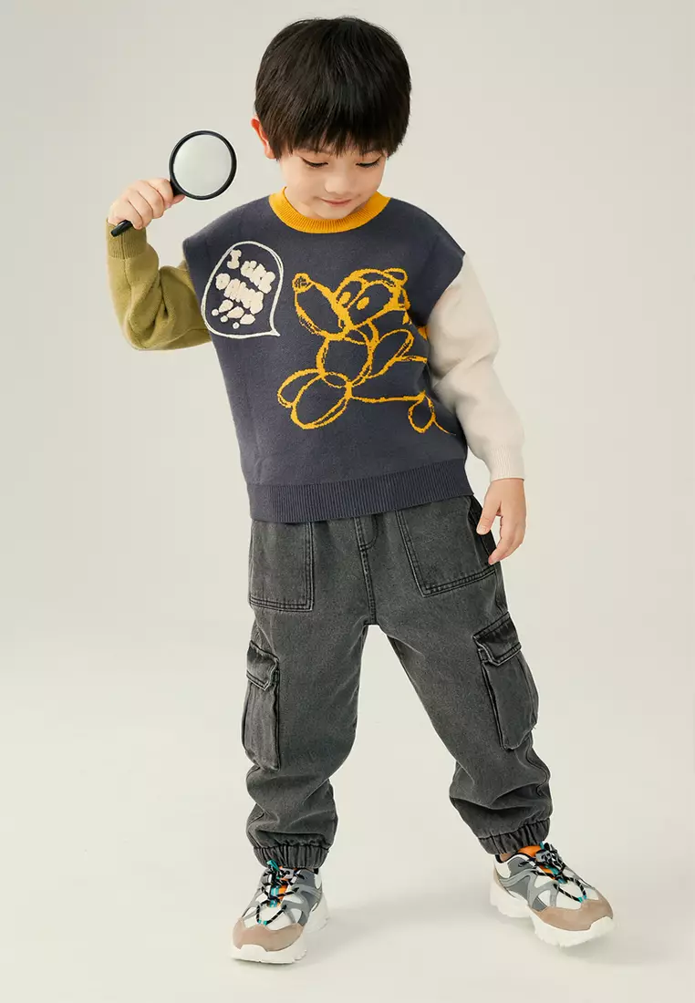 男大童牛仔裤双口袋设计帅气工装牛仔长裤