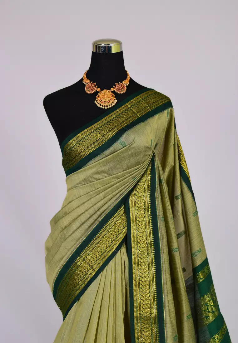 Sage-Green Cotton Silk Gadwal South Saree