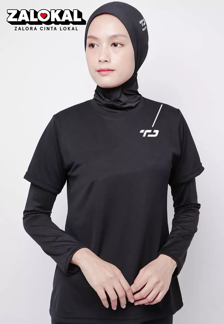 Td Active LSA99 kaos olahraga wanita gym lari running lengan pendek td garis hitam