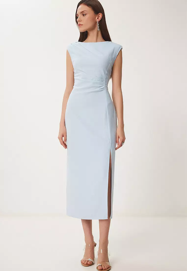 Padded Draped Midi Woven Dress