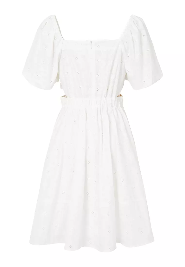 Puff Sleeve Summer Dress with Waist Slit Design