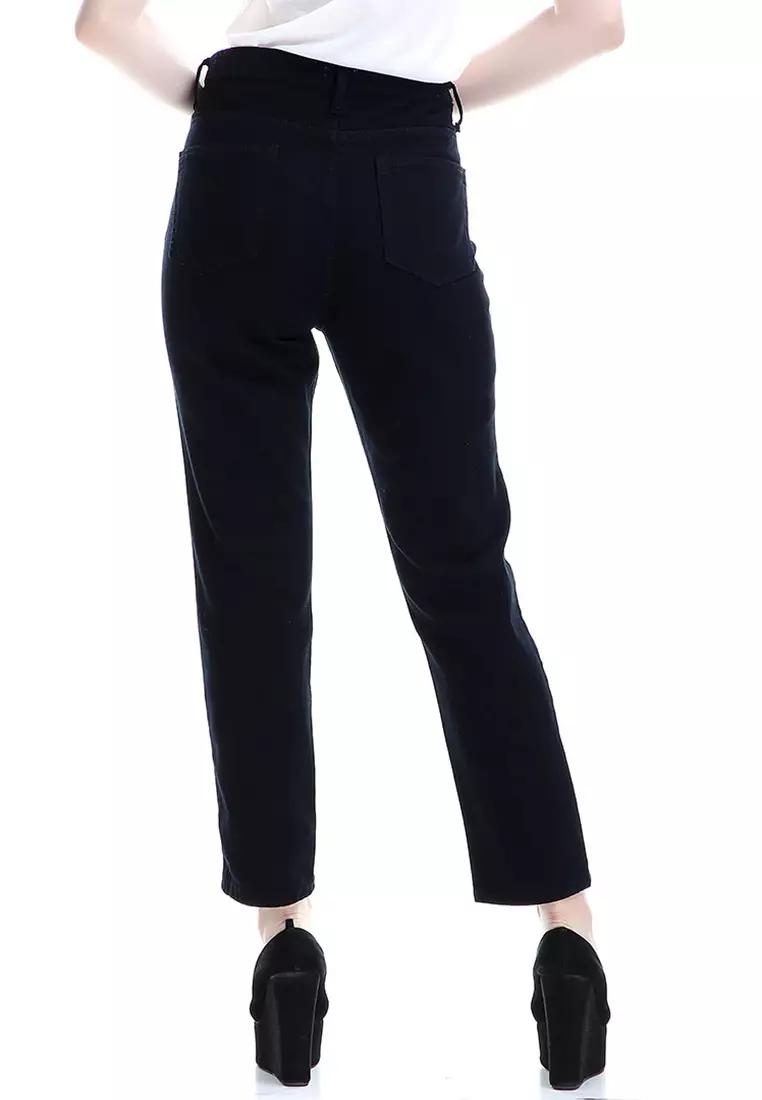 Marilyn Jeans Wanita High Waist Boyfriend Woman Design Simple - Hitam