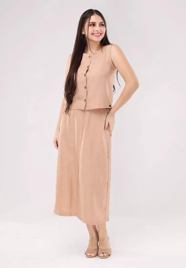 Acid Linen Sleeveless Vest Terno Skirt