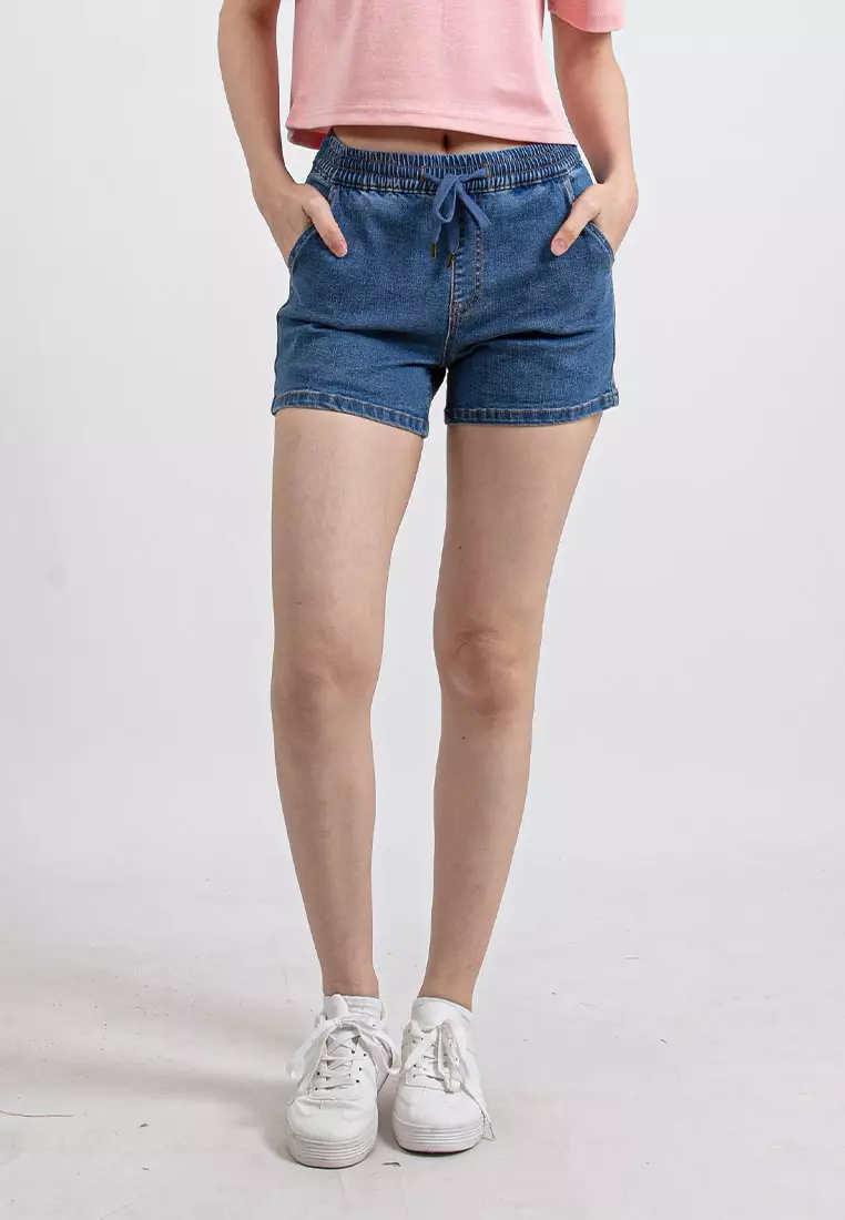 Forest Ladies Stretchable Denim Short Pants Casual Elastic Denim Shorts Women - 860162-31Blue