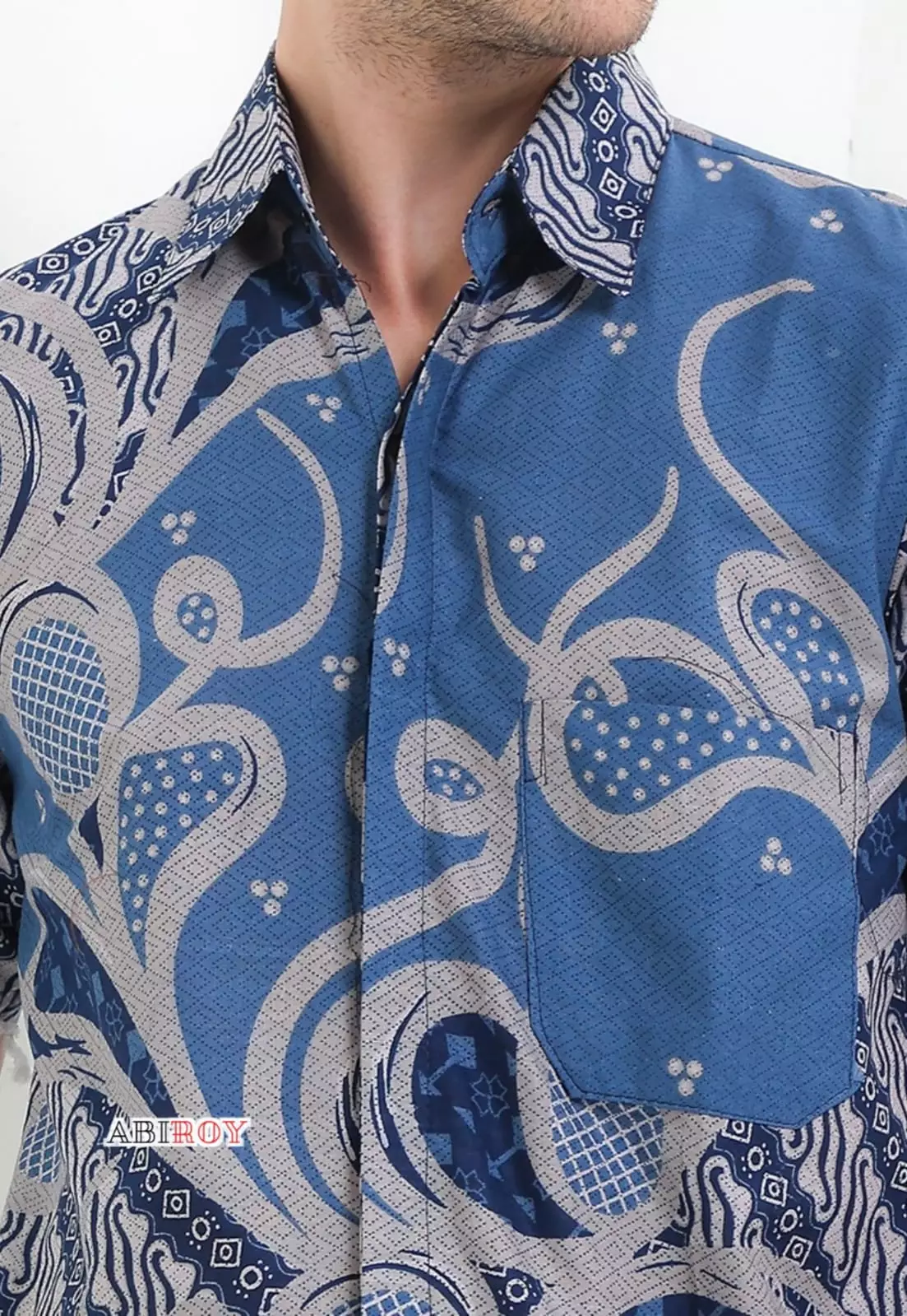 Andaru Navy Kemeja Batik Pria Premium Slimfit Lengan Pendek NLN