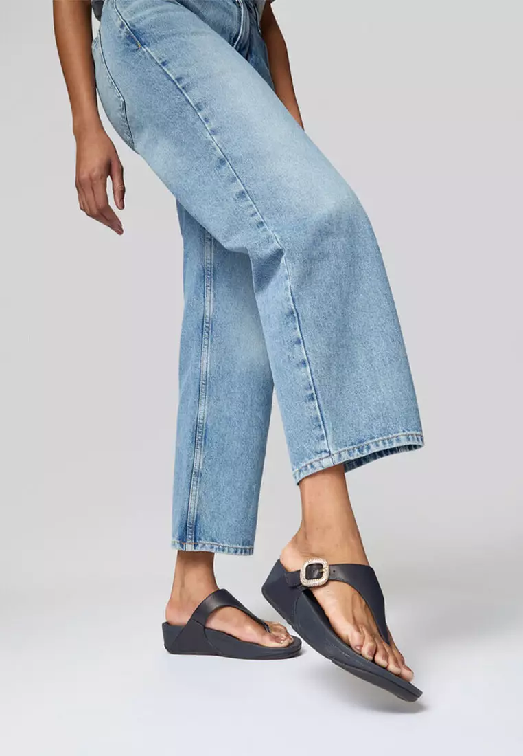 FitFlop LULU Crystal-Buckle Leather Toe-Post Sandals - Midnight Navy (HN9-399)