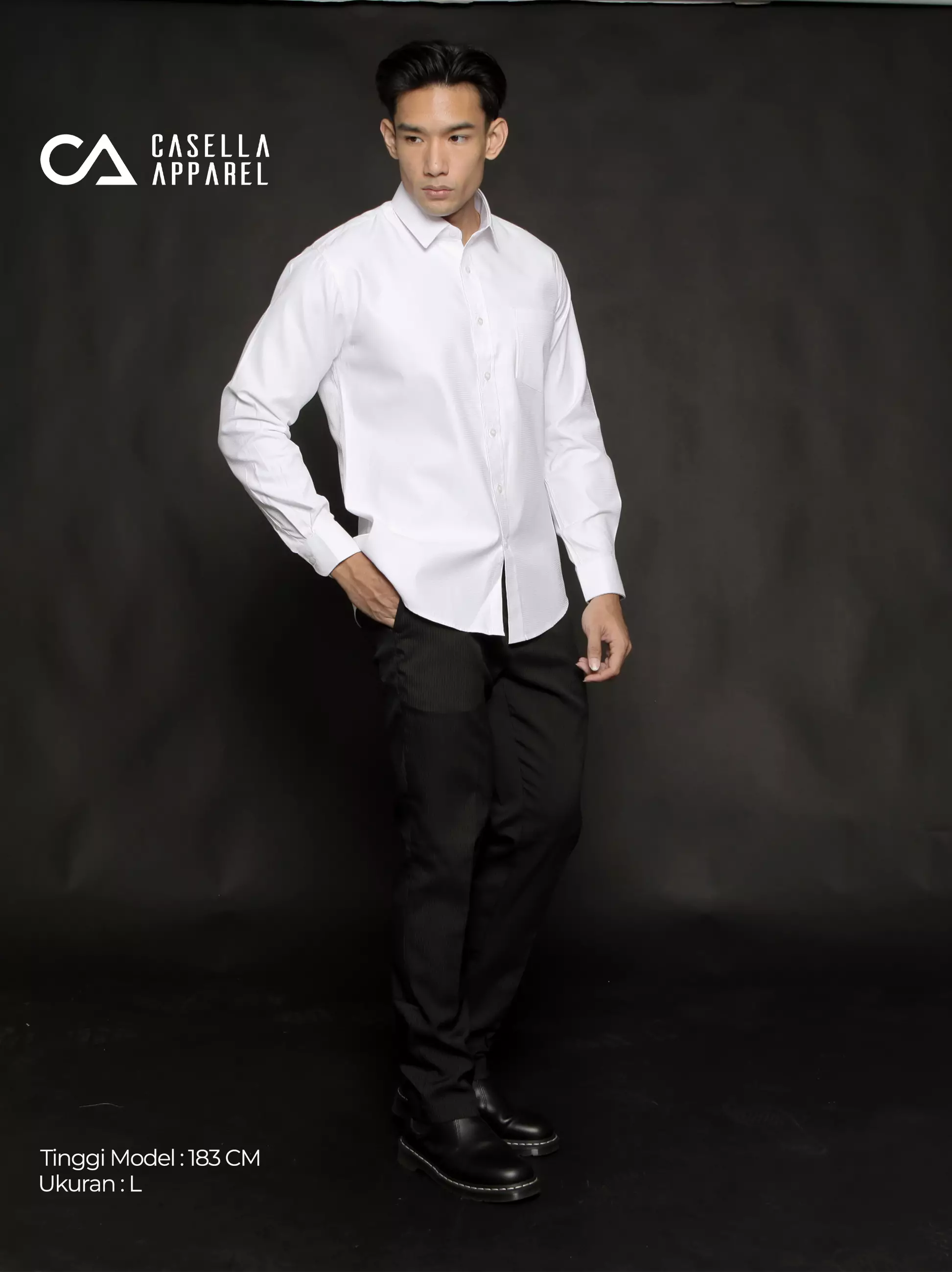 Casella Baju Kemeja Pria Lengan Panjang Texture | Premium Basic Eldric Shirt 7756 White