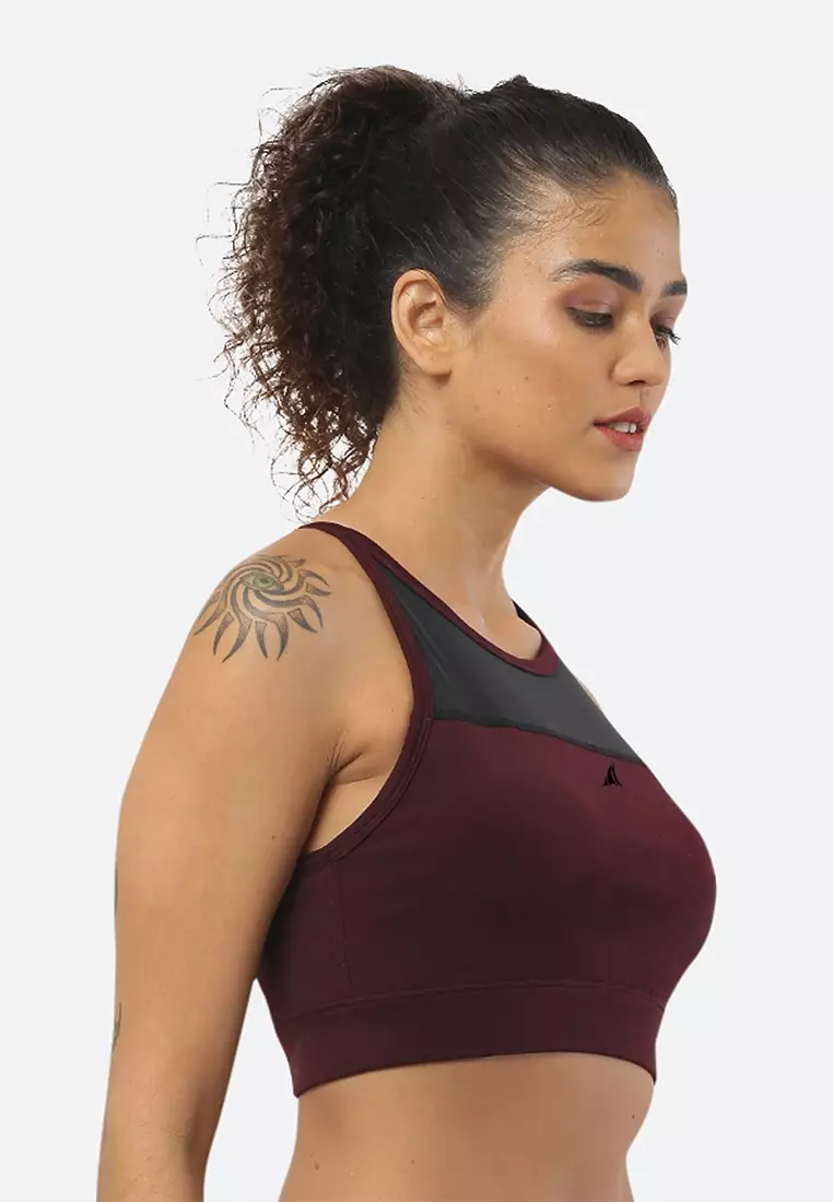 栗色透氣瑜伽訓練加墊運動文胸