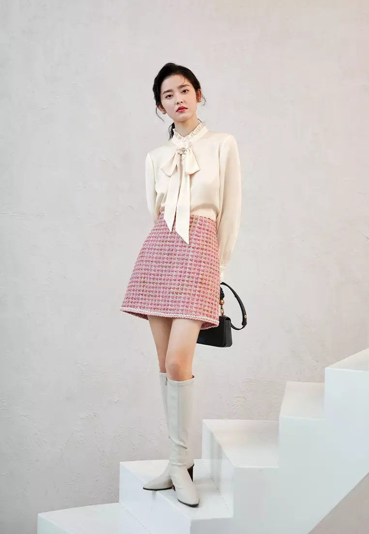 Long Sleeve Ruffle Collar Shirt with Bow Tie