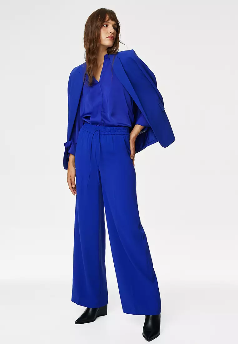 Satin V-Neck Popover Blouse