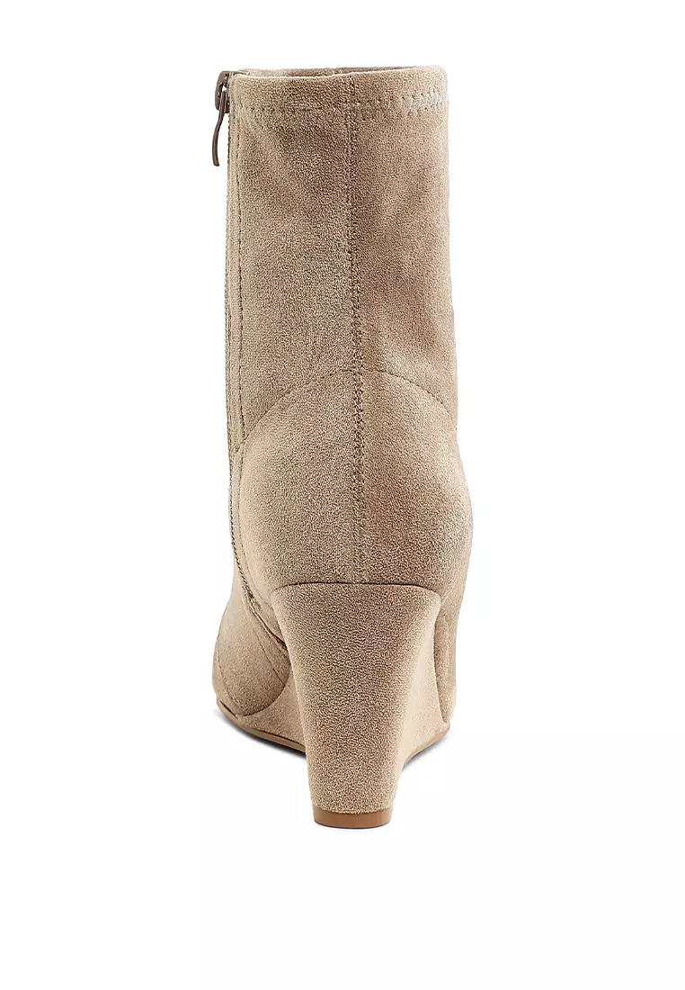Microfiber Wedge Sock Boots in Beige