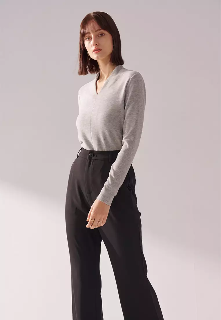 Gray V-neck T-shirt