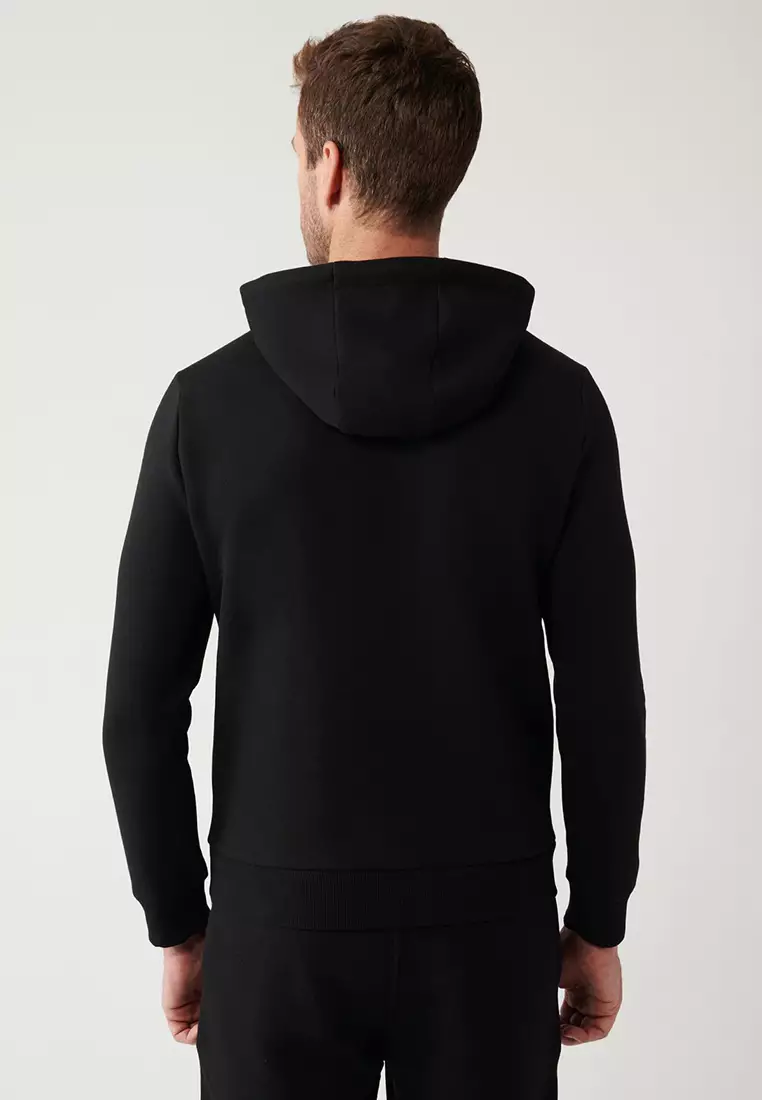 Men's Black Hooded 3 Thread Raised Printed Sweatshirt A32Y1240