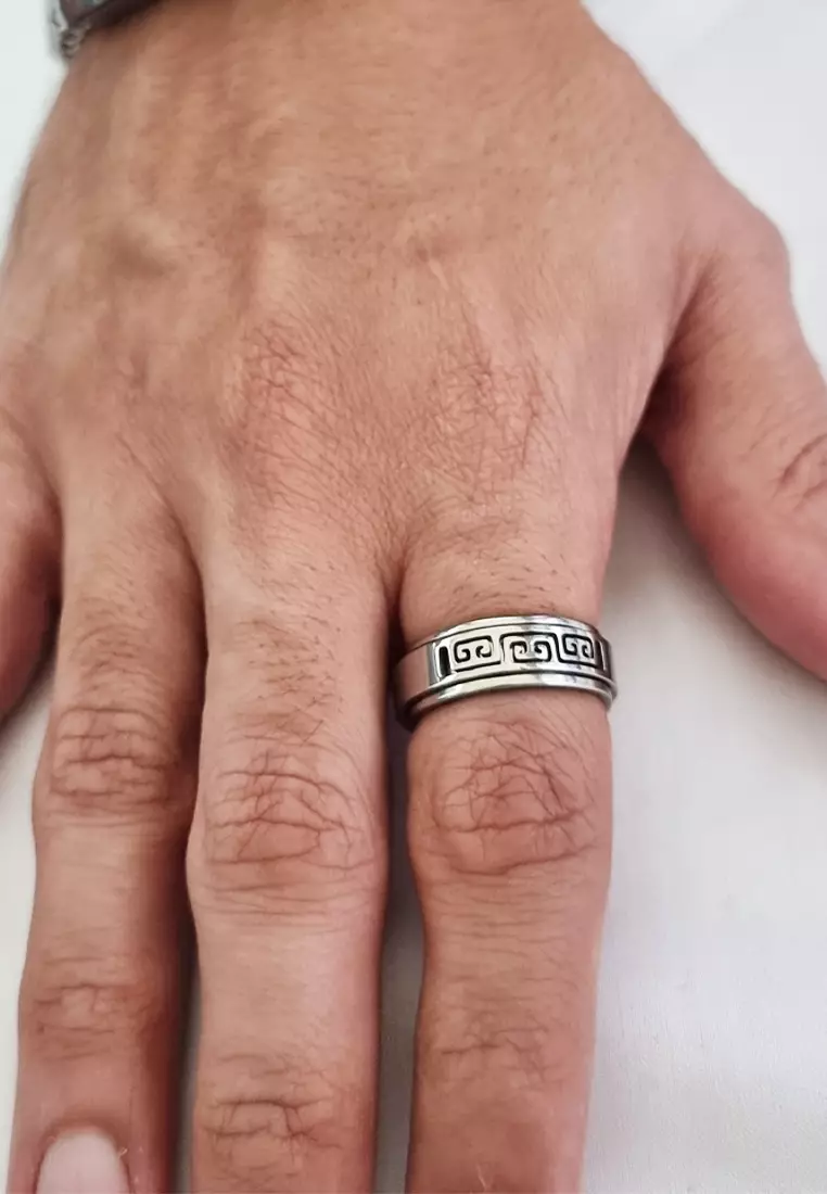 Waves Pattern Men's Ring Cincin Pria Silver