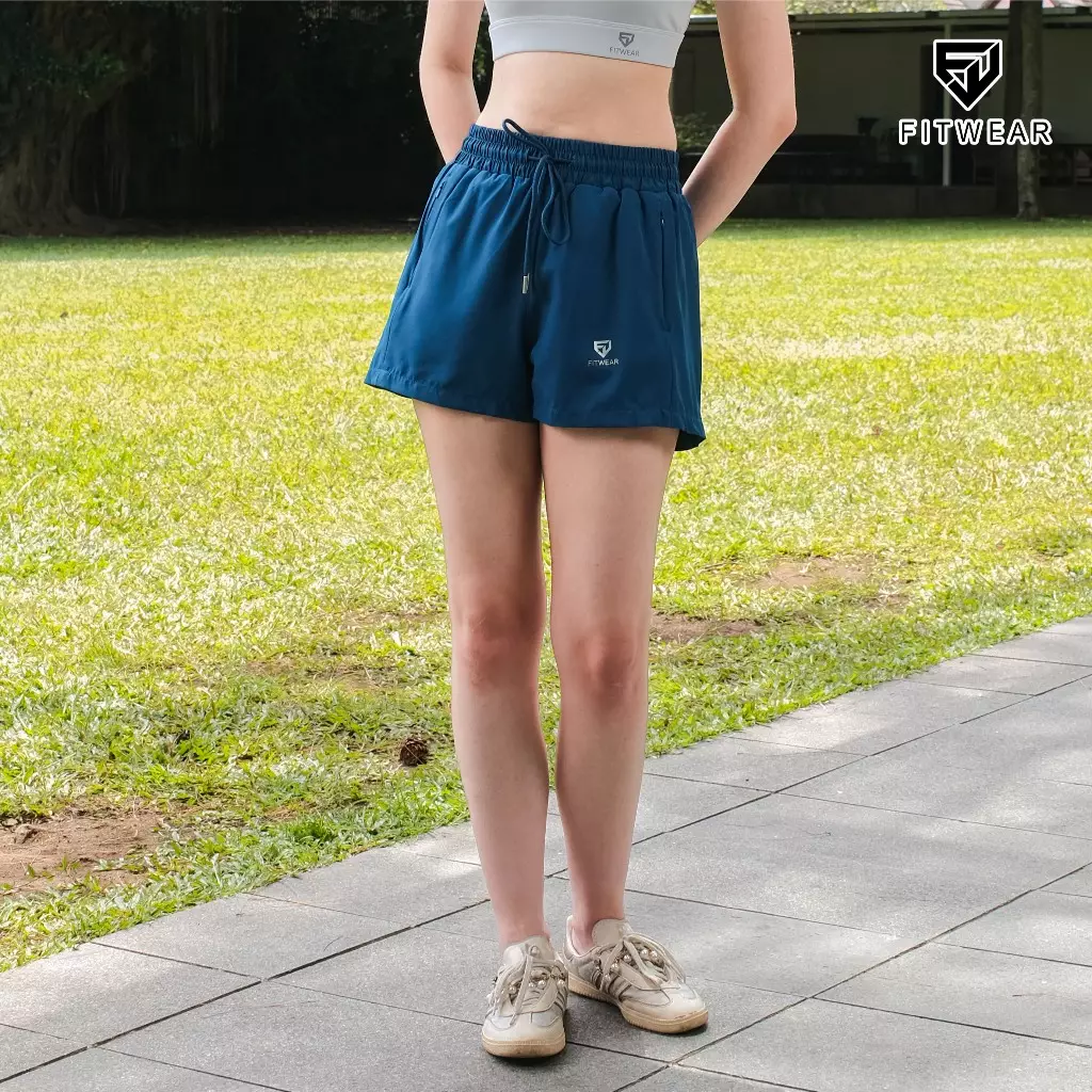 Fitwear Celana Pendek Lari Tanpa Inner Olahraga Wanita BRIELLA BIGSIZE POCKET ZIP - CLASSIC BLUE