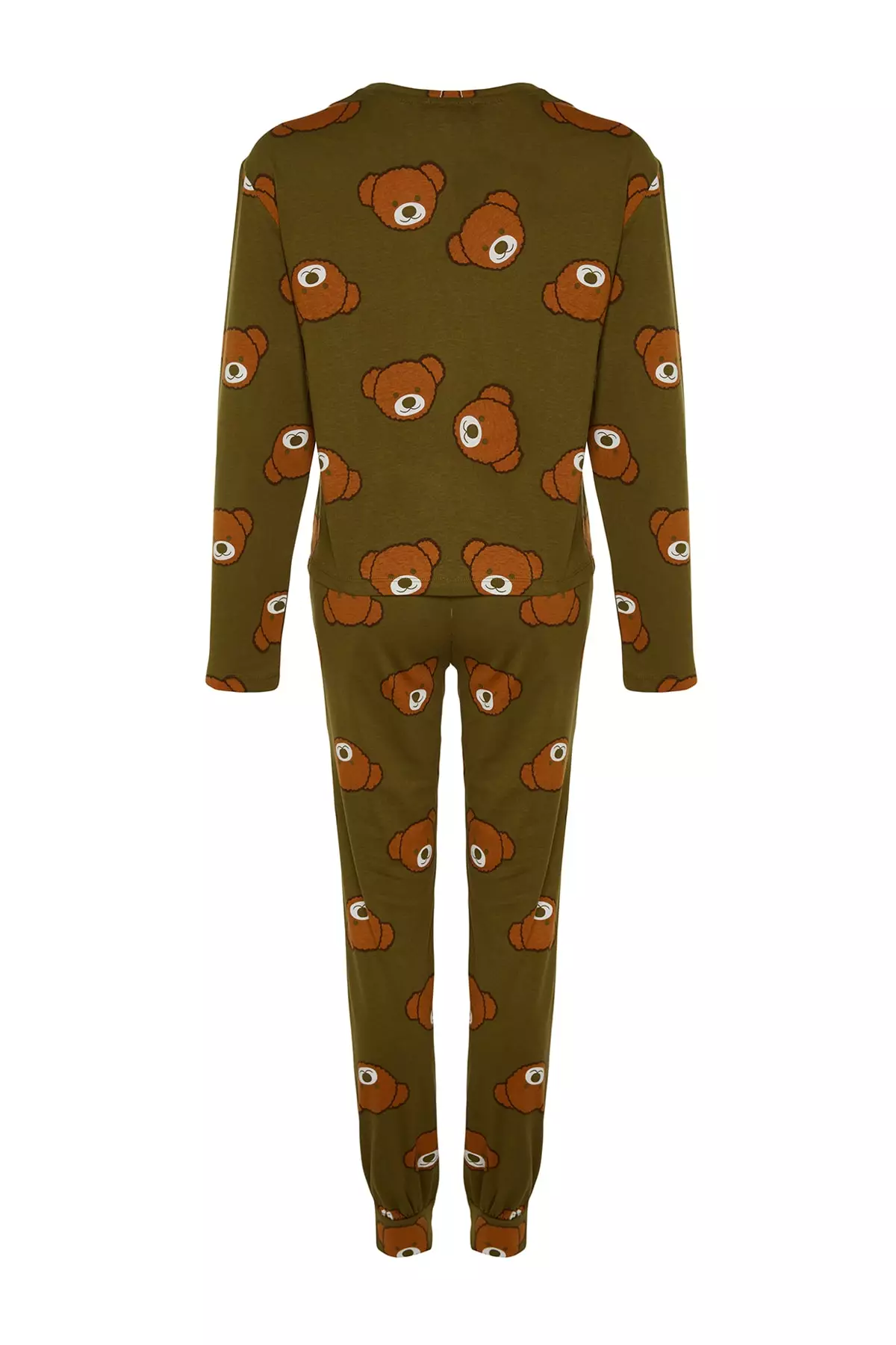 Khaki 100% Cotton Teddy Bear Patterned Knitted Pajama Set THMAW23PT00514