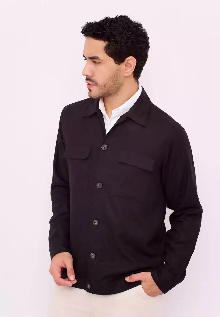 Elbrus Jaket Kemeja Outer Pria Linen Warna Hitam | Linen Shirt Jacket Men Black