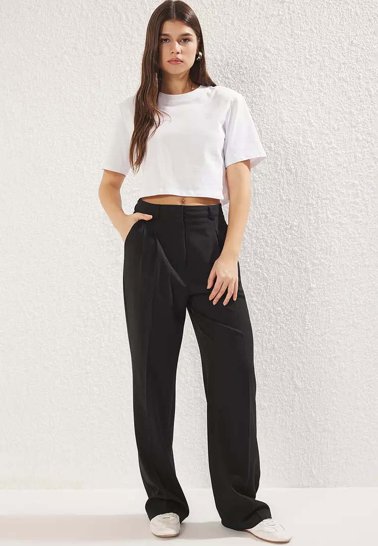 Black*001 Limited Edition Straight/Straight Cut Pleated Woven Fabric Trousers TWOAW23PL00401