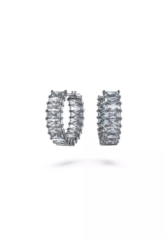 Matrix Hoop Earrings Baguette Cut Gray Ruthenium Plated