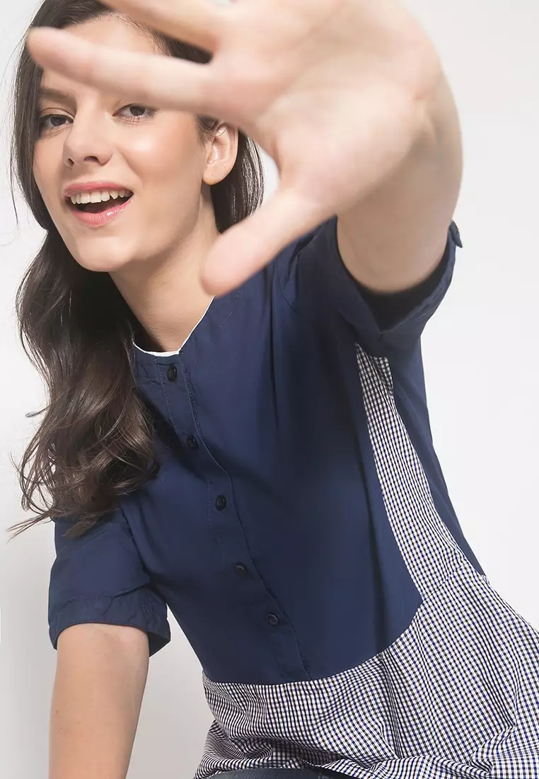 LGS - Slim Fit - Kemeja Wanita - Lengan Panjang - Motif Dress - Biru