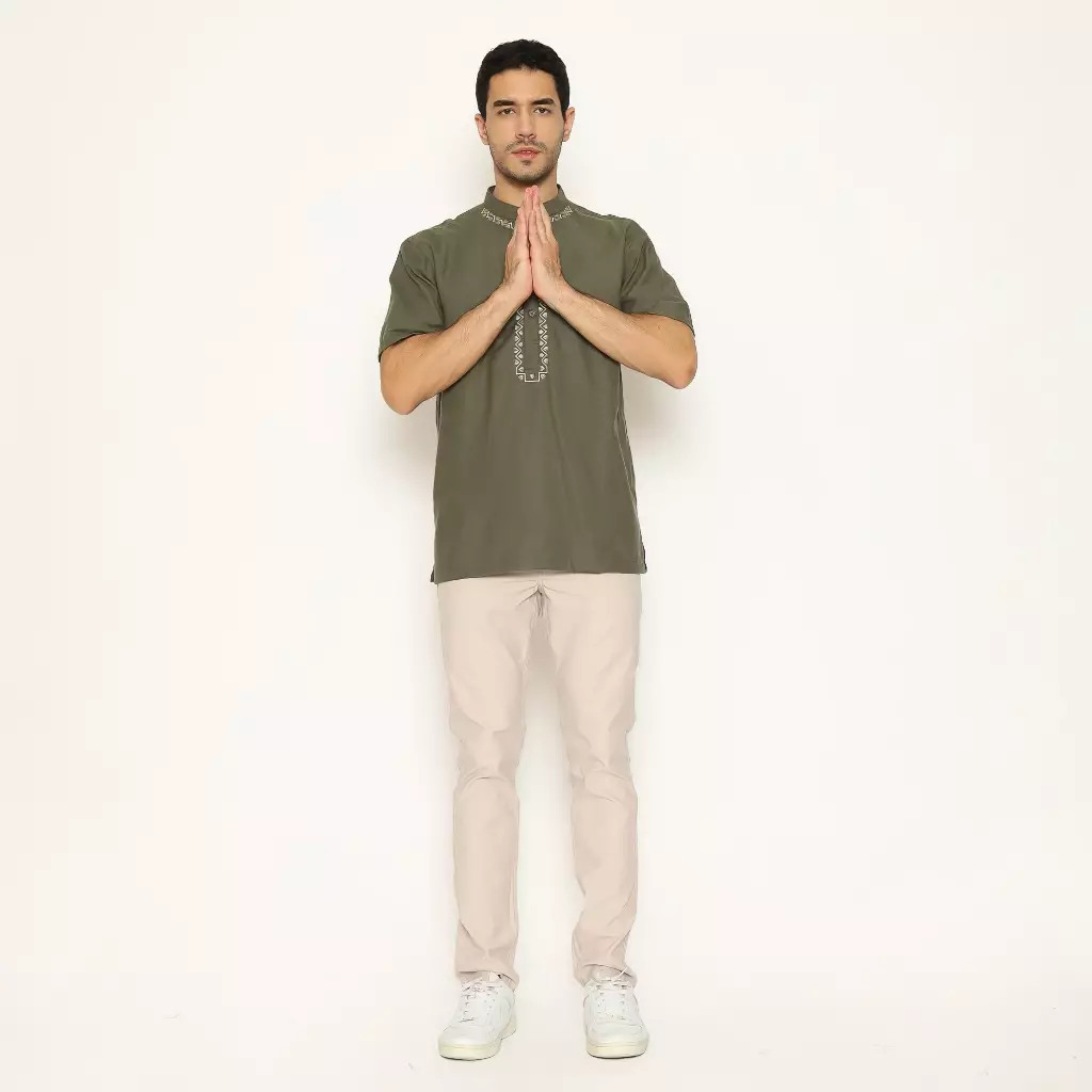 AMK Baju Koko Pria Lengan Pendek Bordir KK RAYYANKA S/S Dark Olive