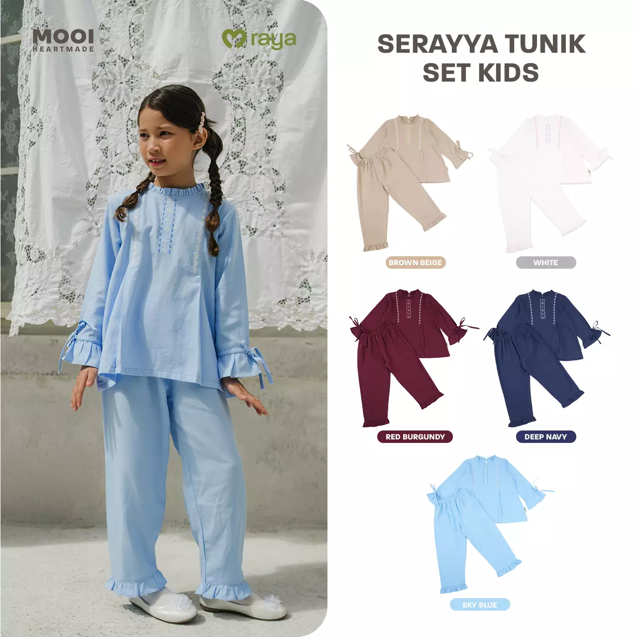 Mooi Setelan Anak Perempuan Raya Collection Serayya Tunik Set Basic Series 2026 - White
