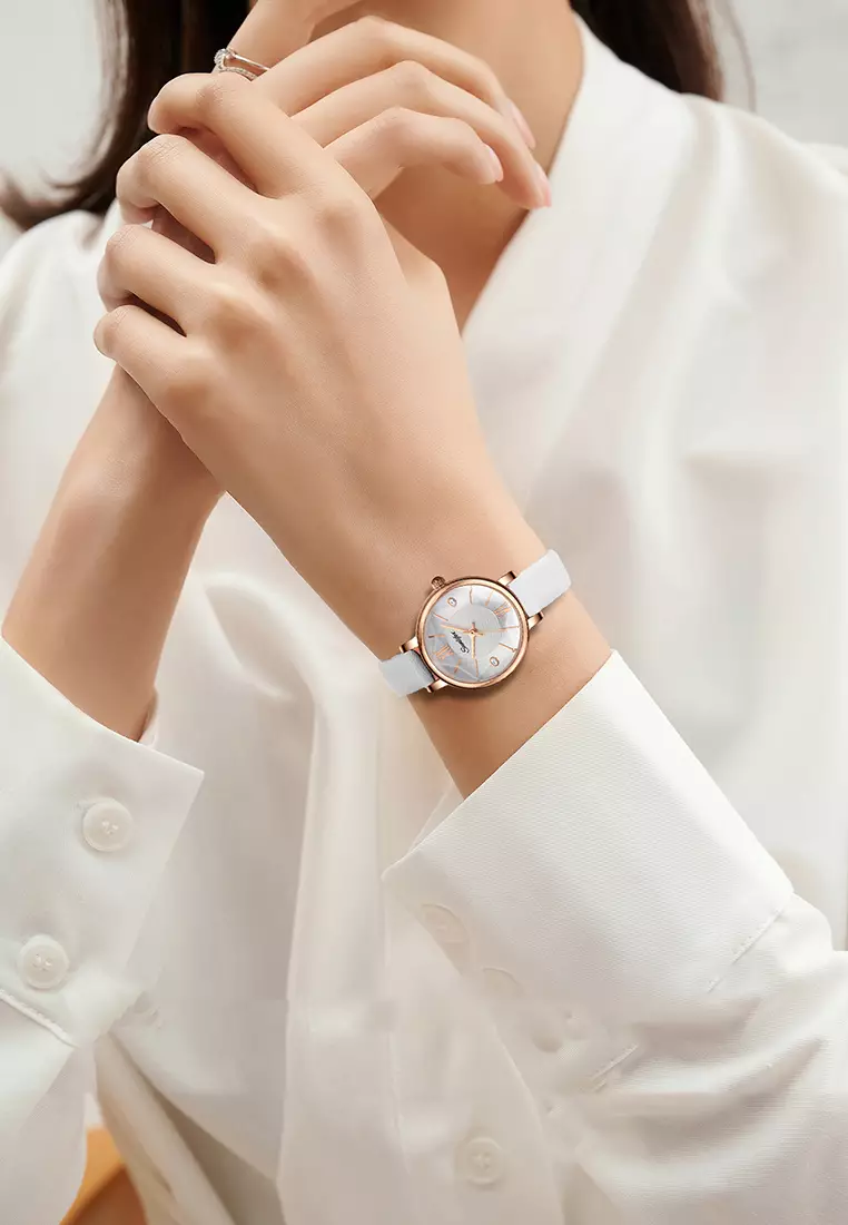 Jam Tangan Wanita 8005 Original Santai Kuarsa Tali Kulit Jam Wanita Anti Air Jam Tangan Cewek white