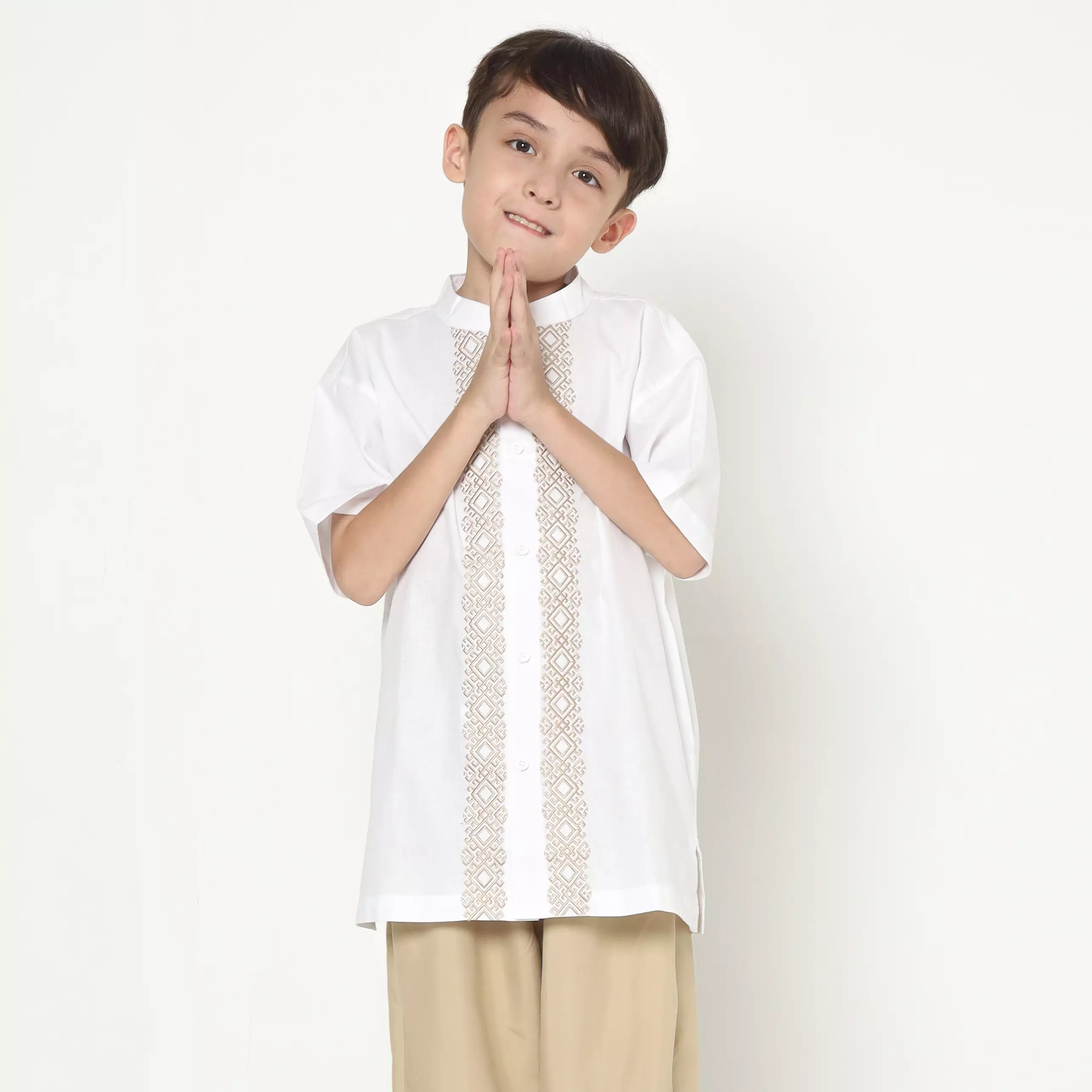 Baju Koko Set Anak Laki Bordir Square White - AMAZING