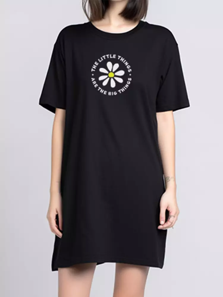 LTF10 dress t shirt kaos panjang wanita daisy little things hitam