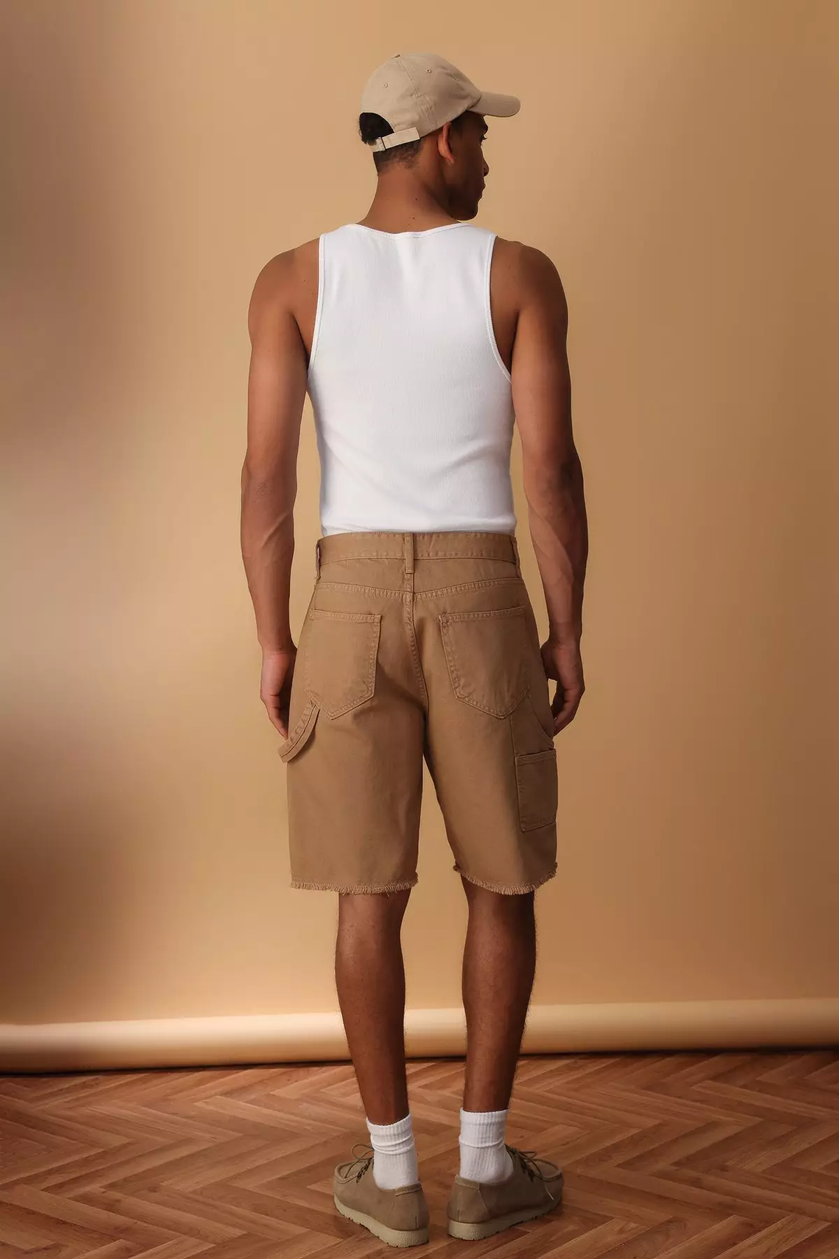 Camel Patchwork Wide Denim Shorts & Bermuda Shorts TMNSS25SR00038